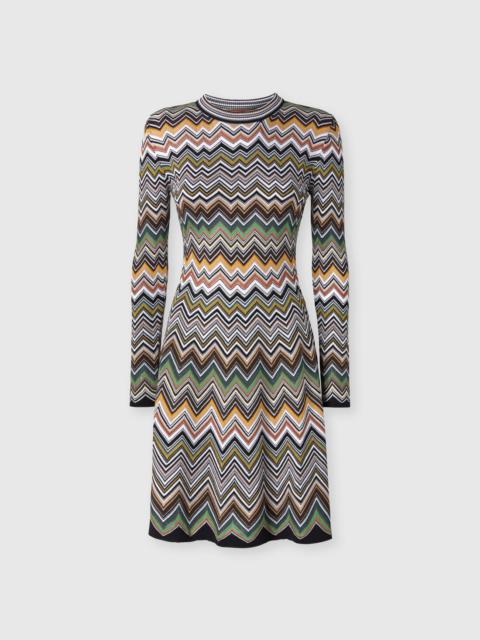 Missoni Mini dress with round neckline in viscose and zigzag wool