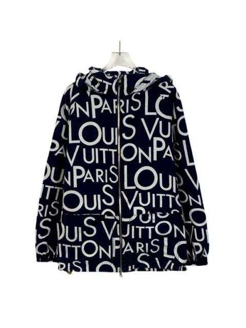 Louis Vuitton Paris Designer Jacket With Hood & Zip Closure In Navy & White