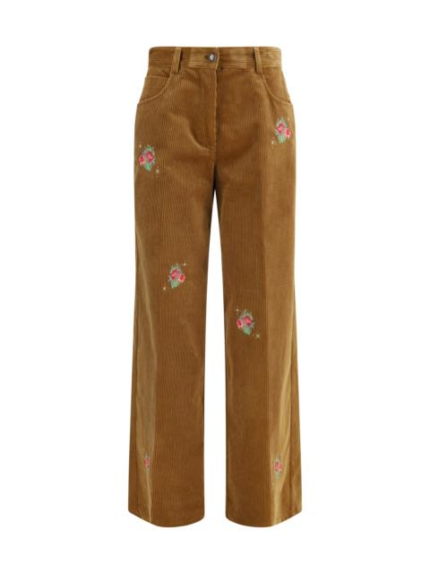 forte_forte Forte_Forte Women Velvet Pants With Embroidered Bouquets