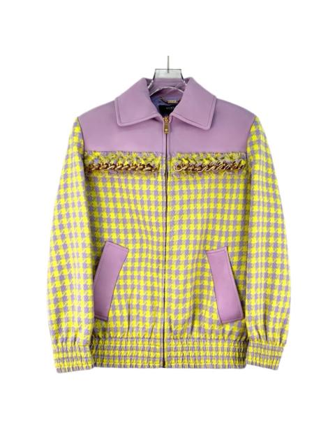 VERSACE Versace Color-Blocked Wool Pieced Leather Zip Long Sleeve Jacket
