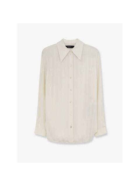 GUCCI GUCCI White Silk Shirt With Iconic Print New & Authentic (Wo