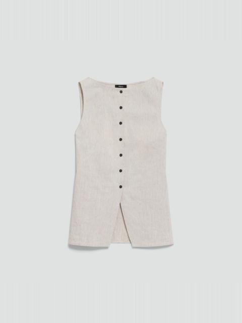 Theory Boatneck Cutaway Top in Textured Linen