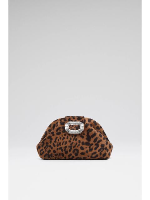Amina Muaddi CAMELIA MICRO CLUTCH LEOPARD PRINTED SUEDE