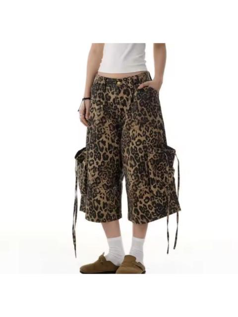 Other Designers Japanese Brand - Leopard Print Long Wide Cargo Jorts, Baggy Shorts
