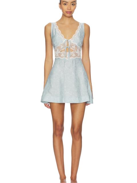 For Love & Lemons Bluebird Jacquard Mini Slip Dress