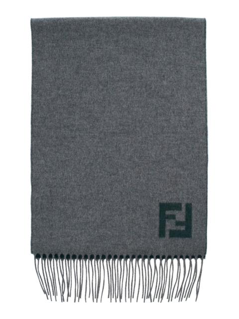 FENDI Fendi Men Gray 'Ff' Scarf With Fringed Edge And Ff Embroidery On The Front In Wool And Cashmere For 