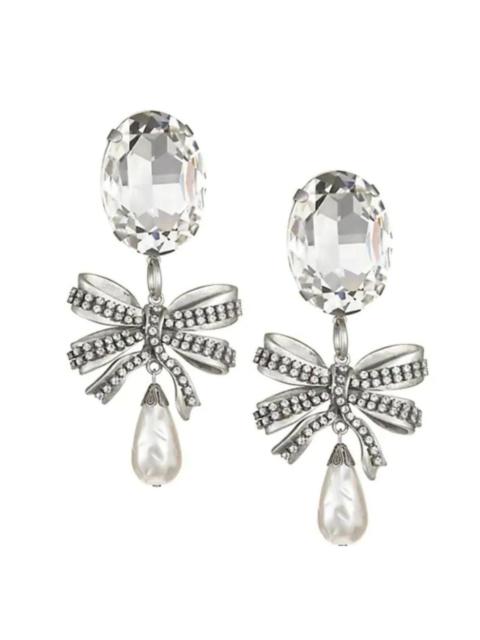 Alessandra Rich Crystal Bow Pearl Drop Earring