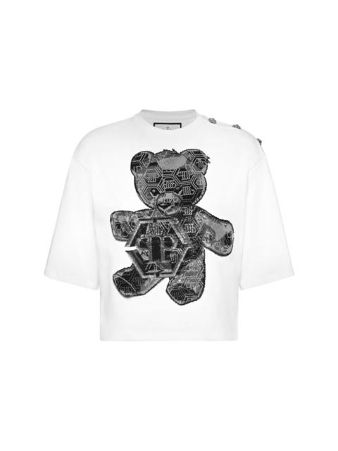 teddy bear-print cropped T-shirt