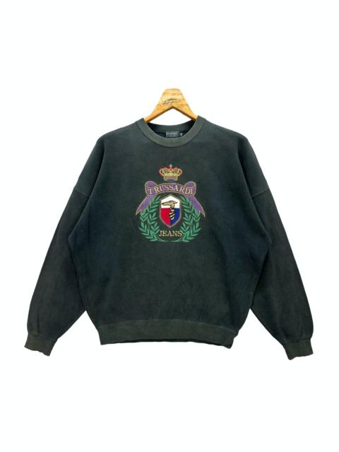 Other Designers TRASHED🔥 TRUSSARDI EMBROIDERY BIG LOGO SWEATSHIRT #8563-014