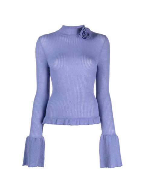 Blumarine ruffle-detailing ribbed-knit jumper