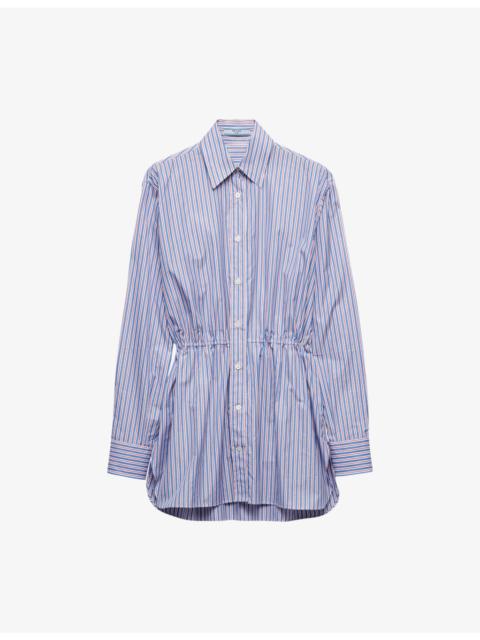Prada Striped Drawstring-Waist Cotton Shirt