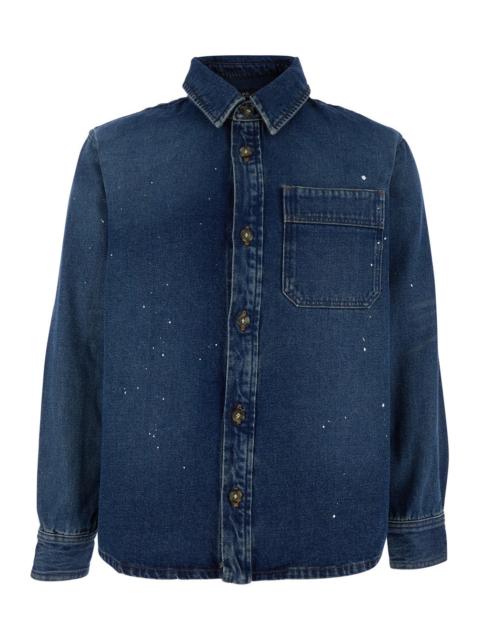 A.P.C. A.P.C. Men 'Basile' Blue Shirt With Chest Pocket And All-Over Paint Effect In Cotton Man