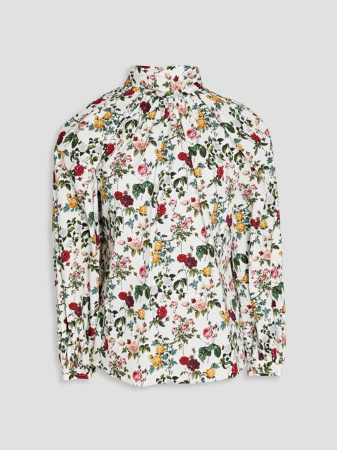 Oscar de la Renta Cutout floral-print cotton-blend poplin blouse