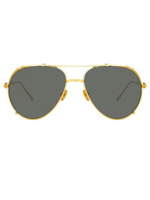 LINDA FARROW NEWMAN AVIATOR SUNGLASSES IN YELLOW GOLD