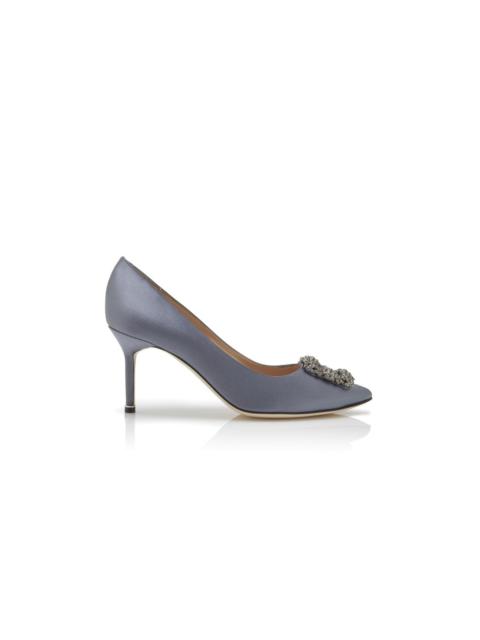 Manolo Blahnik Grey Satin Jewel Buckle Pumps