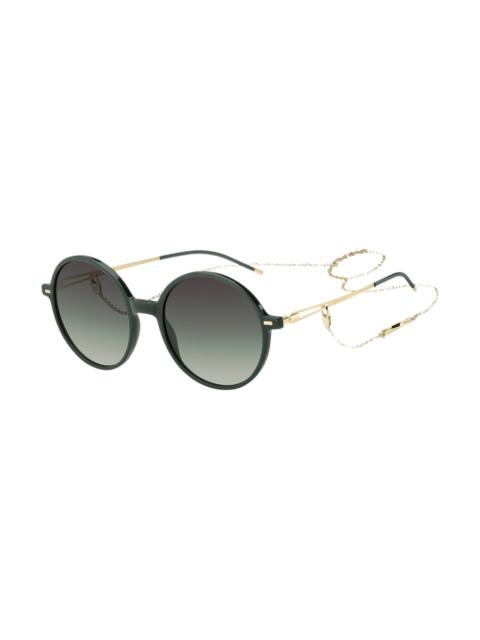 BOSS ROUND-FRAME SUNGLASSES IN GREEN ACETATE WITH BRANDED CHAIN
