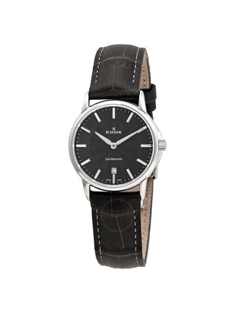 Other Designers Edox Les Bemonts Black Dial Black Leather Ladies Watch 57001 3 GIN