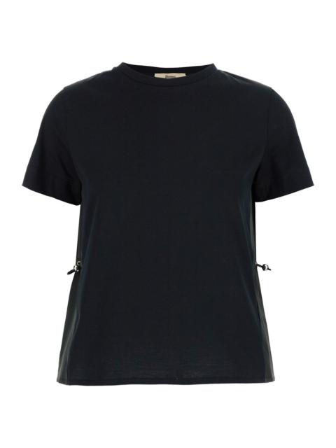 Herno Herno Women Black T-Shirt With Drawstring And Cut-Out In Cotton Woman