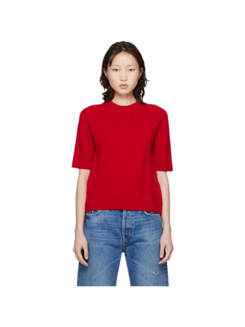 Loulou de Saison Red Dara Short-Sleeve Cashmere Sweater