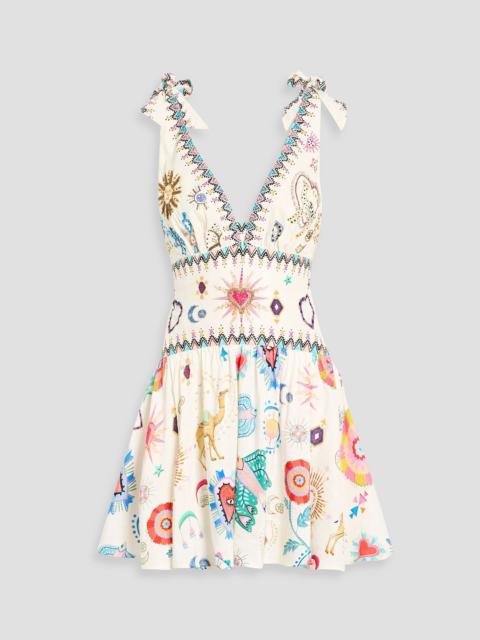 CAMILLA Crystal-embellished printed linen and silk-blend mini dress