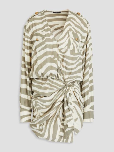 Balmain Ruched zebra-print twill mini dress