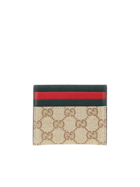 GUCCI Gucci Web Leather and GG Fabric Cardholder Multicolor