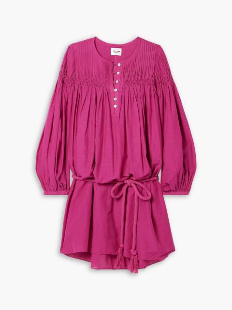 Isabel Marant Étoile Adeliani belted pintucked smocked cotton-blend voile mini dress
