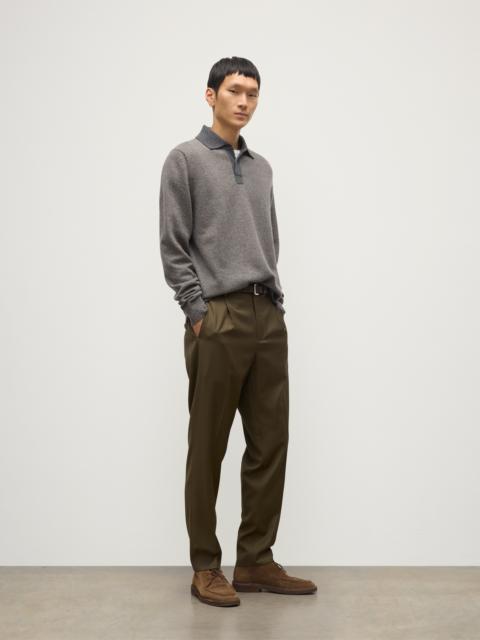 Johnstons of Elgin Tweel Grey & Brown Cashmere Rugby Shirt