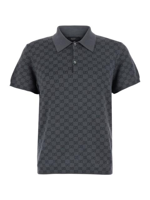 GUCCI Gucci Men Gray Polo. Shirt With Classic Collar And All-Over Gg Logo In Wool And Silk For Men