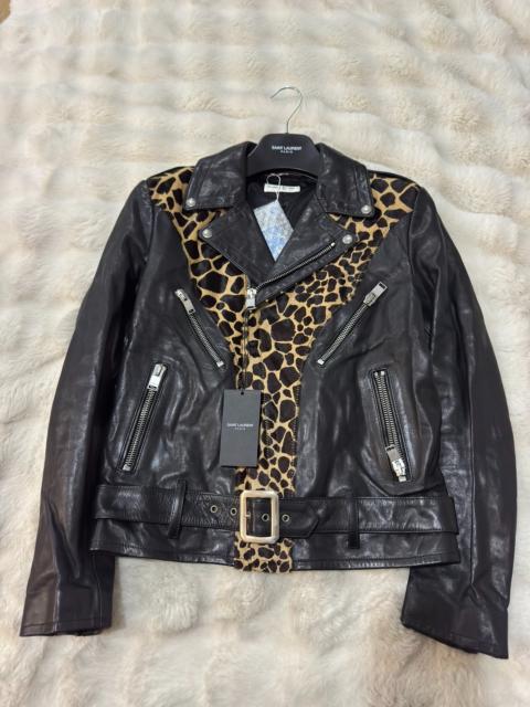 SAINT LAURENT Saint Laurent (YSL) Brand New Fall/Winter 2014 Runway Leopard-Print Biker Leather Jacket