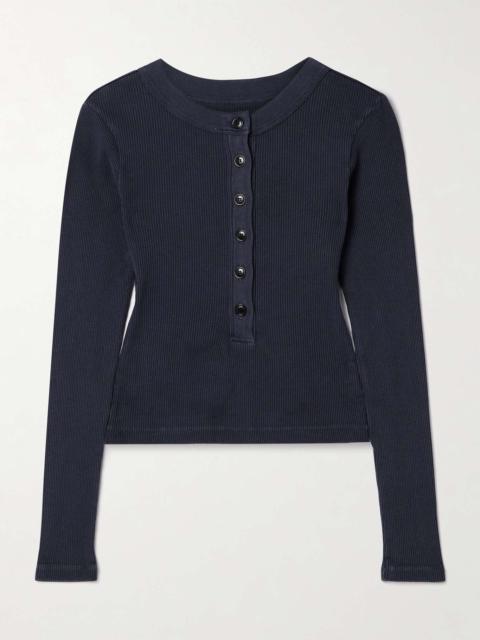 Varra ribbed jersey Henley top Navy