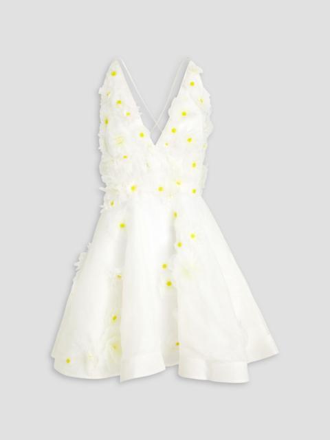Zimmermann Floral-appliquéd linen and silk-blend mini dress