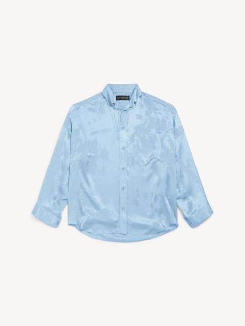 BALENCIAGA Women's Washed Crayon Allover Long Sleeve Cocoon Shirt in Baby Blue