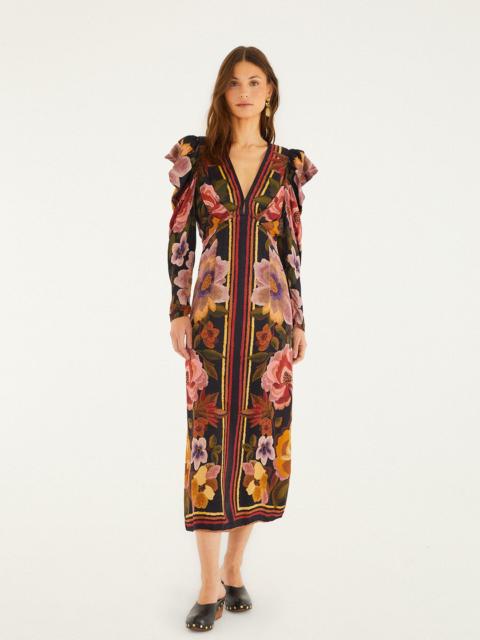 FARM RIO Black Chenille Flowers Lenzing™ Ecovero™ Viscose Midi Dress