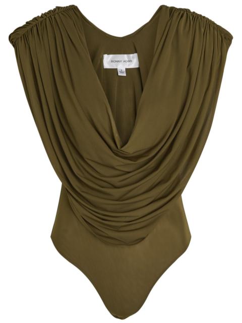 RONNY KOBO Ronny Kobo Cindi Draped Cowl-neck Stretch-mesh Bodysuit