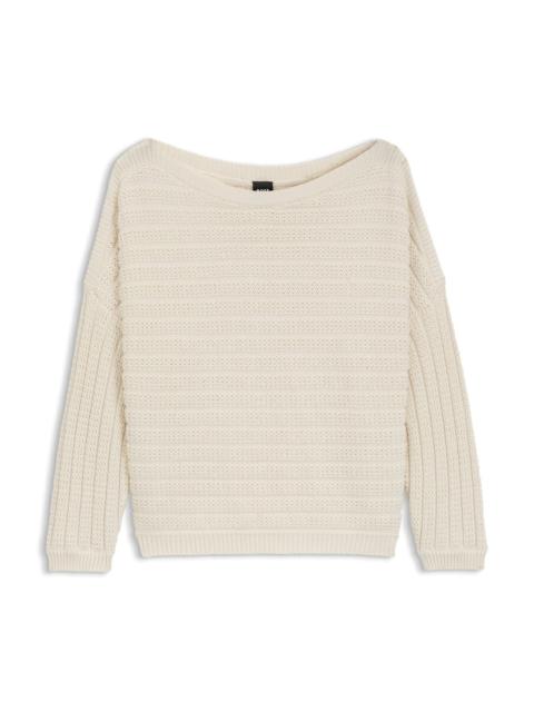 BOSS COTTON KNITTED JACKET WITH MIXED STRUCTURES