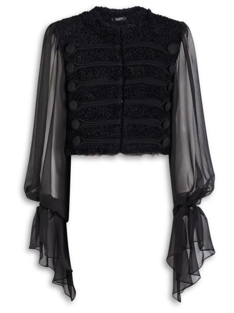 Balmain Balmain Frayed Tweed and Silk-organza top