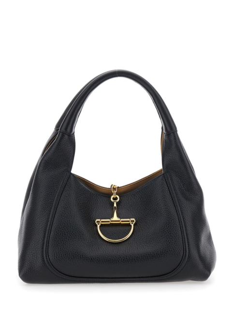GUCCI Gucci Women 'Softbit Large' Black Shoulder Bag With Maxi Metal Clamp In Hammered Leather Woman
