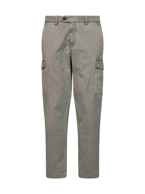 Brunello Cucinelli Brunello Cucinelli Men Washed Green Peached Cotton Gabardine Cargo Trousers