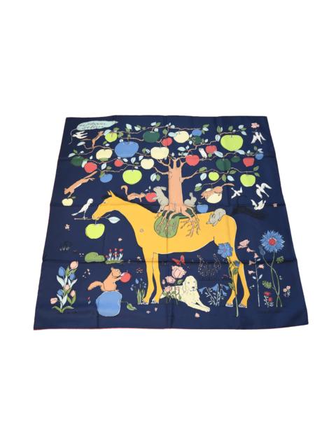 Hermès Hermes Le Pommier Sellier Carre 90 Scarf Navy Blue