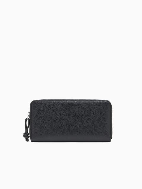 EMPORIO ARMANI Tumbled leather wallet with wrap-around zip