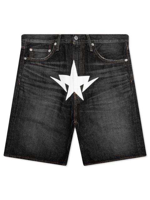 A BATHING APE® TWIN STA RELAXED FIT DENIM SHORTS - BLACK