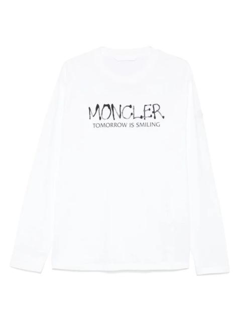 Moncler Men's White Graffiti-Logo Long-Sleeve T-Shirt