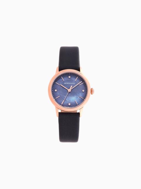 EMPORIO ARMANI SWISS MADE AUTOMATIC BLUE LEATHER WATCH