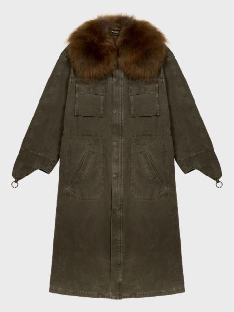 Blumarine CANVAS PARKA JACKET WITH FAUX FUR COLLAR