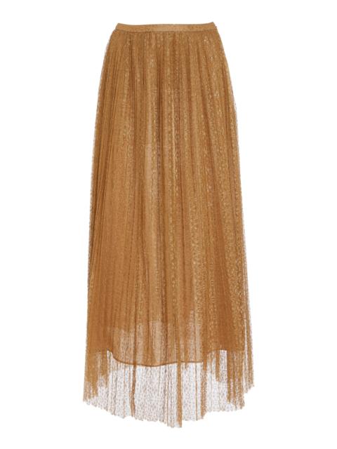 ULLA JOHNSON Maren Pleated Metallic Lace Skirt gold