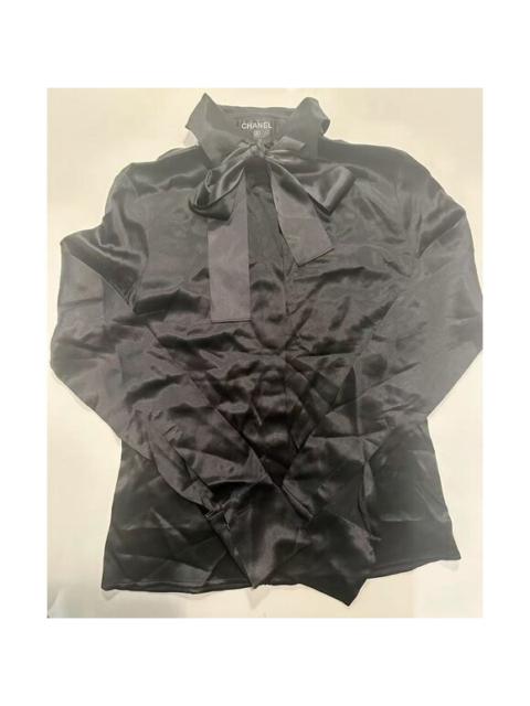 CHANEL Chanel Womens Black Silk Bow Tie Collar Blouse Size 34