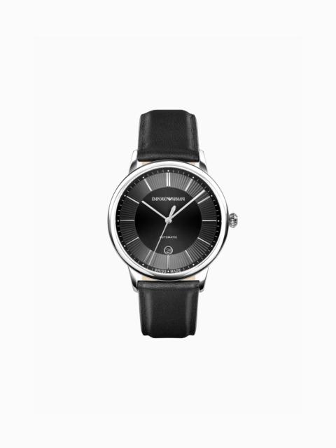 Swiss Made Automatic Black Leather Watch