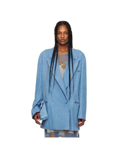 Dries Van Noten Blue Oversized Denim Blazer