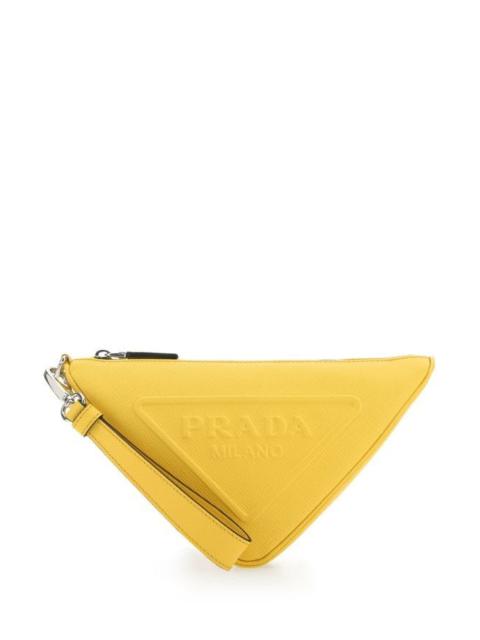 Prada Man Yellow Leather Triangle Clutch